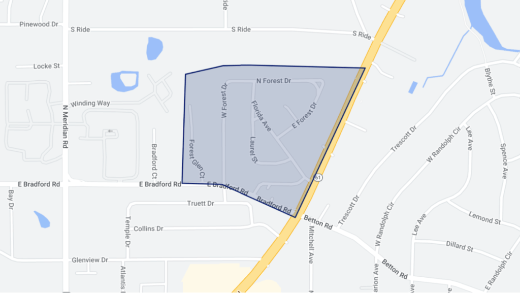 A may indicating where the Glendale neighborhood in Midtown Tallahassee, Florida is located. 